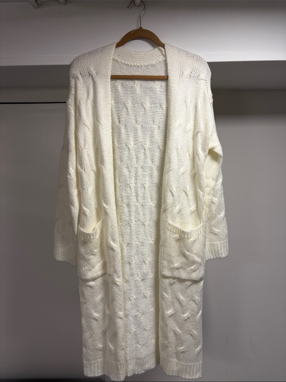 Open-Front Cream Cable Knit Long Cardigan Sweater
